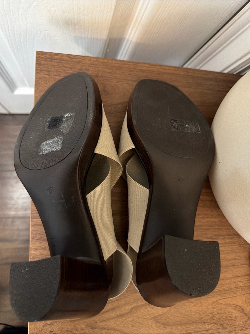 Rapisardi Ron White Made In Italy Beige Stretch Block Heel Sandals EU 37 - Picture 7 of 9